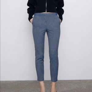 Zara Mid-rise Navy Blue Cigarette Pants